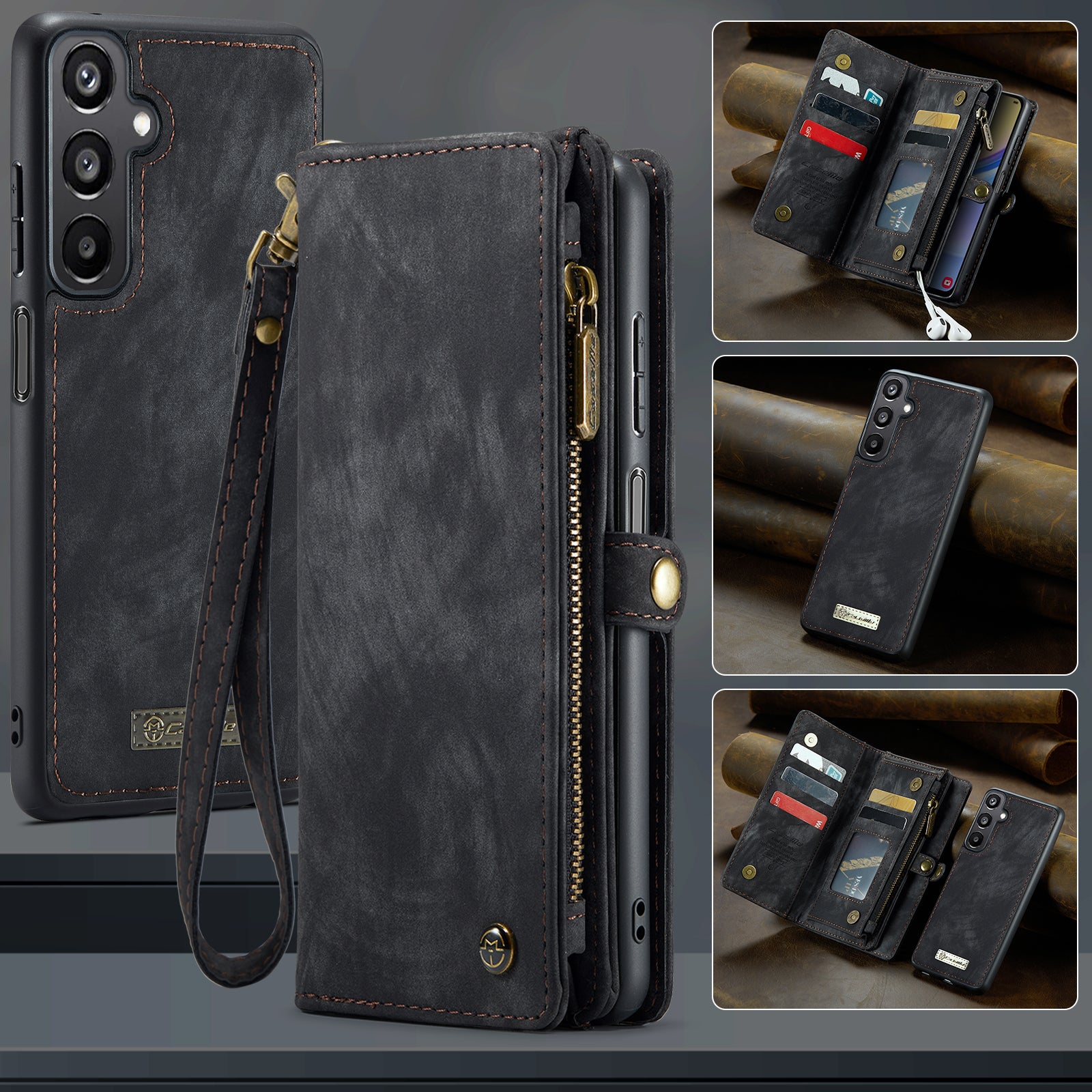 For Samsung Galaxy A16 5G / A16 4G Case CASEME 008 Series Detachable Leather Zipper Wallet Phone Cover - Black For Samsung Galaxy A16 5G / A16 4G Case CASEME 008 Series Detachable Leather Zipper Wallet Phone Cover - Black
